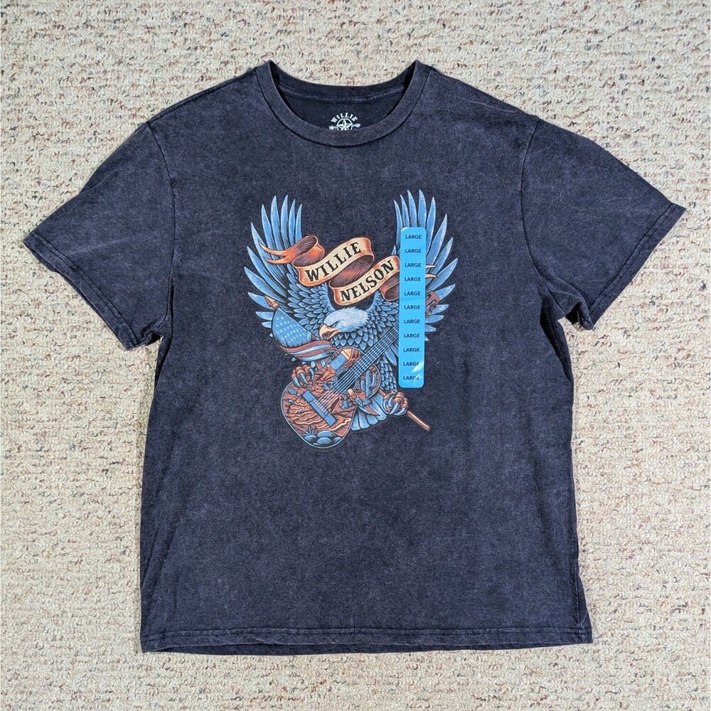 Willie Nelson T-Shirt Patriotic Eagle Womens LARGE Stone Wash Band Tee 2024 NWT